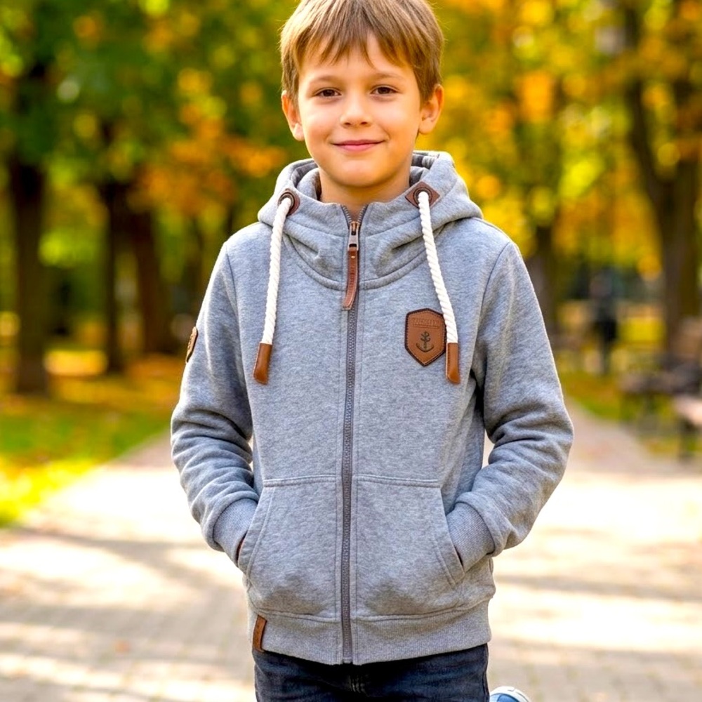 NAKETANO Brave New World Grey Kids Zip Hoodie - Size 38 (Size 8-10) Anchor Patch